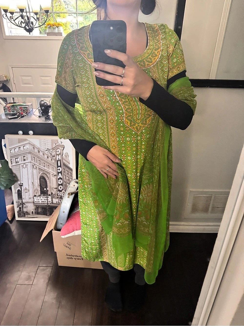 Green Printed Kurta